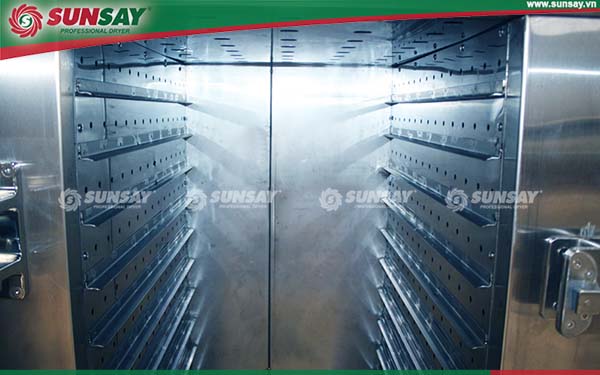 Inside the drying chamber of the 30 tray food dryer SUNSAY