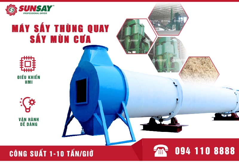 Rotary drum dryer for drying sawdust