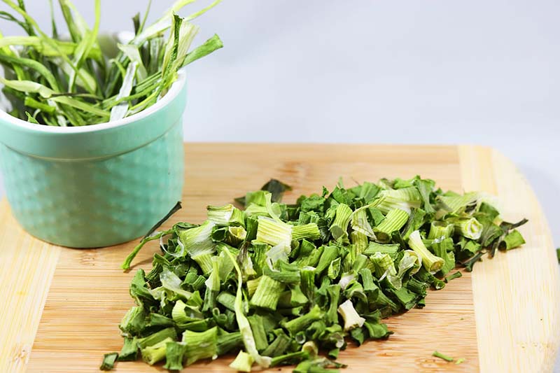 Scallions are dried by a refrigeration dryer
