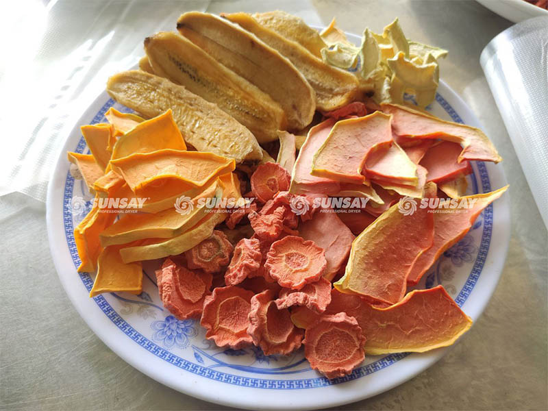Products after drying with a 40 trays convection cold dryer